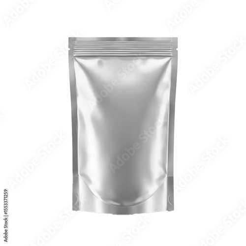 silver foil pouch packaging mockup isolated on white background
