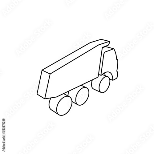 The outline of a large truck symbol is made with black lines. 3D view of the object in perspective. Vector illustration on white background