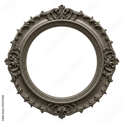 antique silver round frame design element blank isolated on white background
