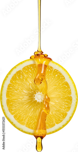 Honey dripping on lemon - transparent background