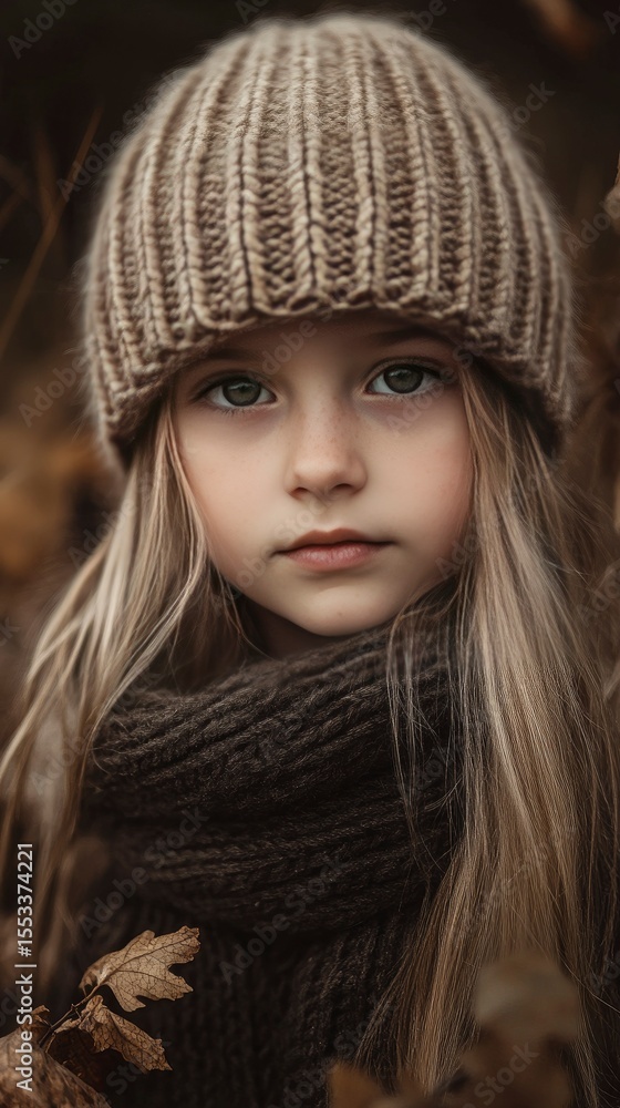 Portrait of a Young Girl in a Knitted Hat and Scarf Portrait of a Young Girl in a Knitted Hat and Scarf