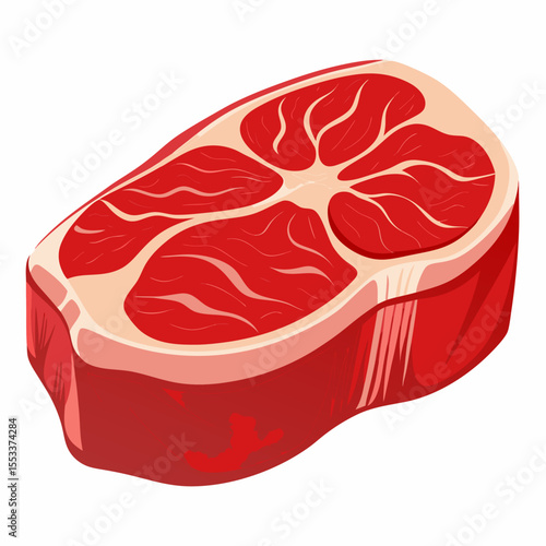 Fresh raw beef steak with visible marbling and fat cap on white background