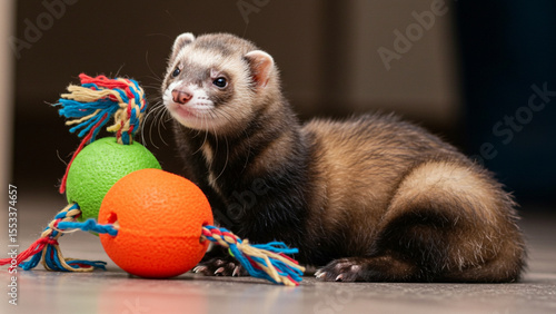 ferret playing with toys
