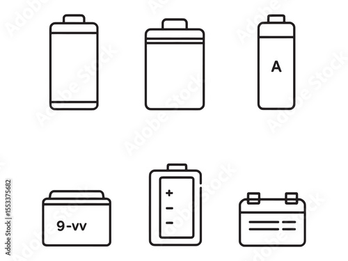 Batteries line art vector illustration on white background