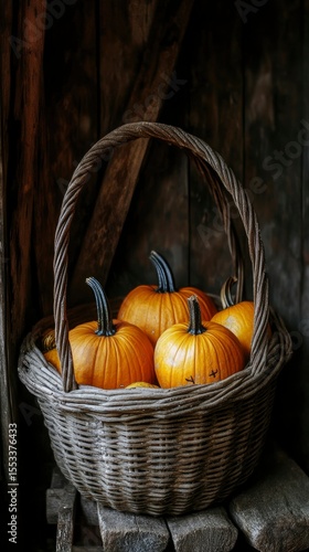Wallpaper Mural Rustic Autumn Still Life Pumpkins in a Wicker Basket Torontodigital.ca