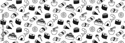japanese food seamless pattern doodle hand drawing cute kawaii sushi