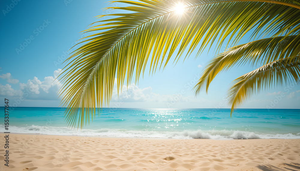 Fototapeta premium Golden Sands and Tropical Palm Trees on a Sunny Beach Vacation