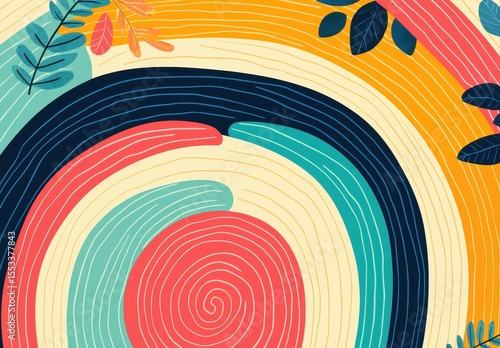 Colorful Abstract Pattern with Spirals and Leaves for Design Use