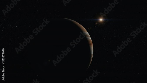Jupiter in space orbiting cinematic look 4k