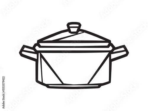 Classic Kitchen Saucepan Line Art Vector