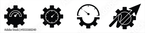 Performance Optimization Icons – Speedometer and Gear for Settings, Speed, and Efficiency