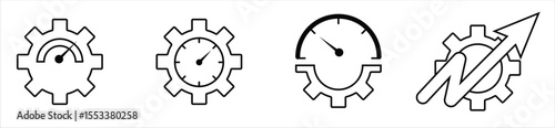 Performance Optimization Icons – Speedometer and Gear for Settings, Speed, and Efficiency