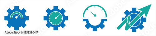 Performance Optimization Icons – Speedometer and Gear for Settings, Speed, and Efficiency