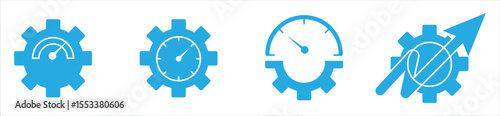 Performance Optimization Icons – Speedometer and Gear for Settings, Speed, and Efficiency
