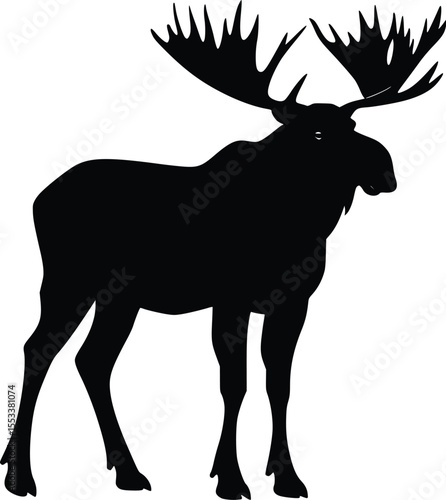 Majestic Bull Moose Silhouette:  Powerful, Dark, Isolated Illustration