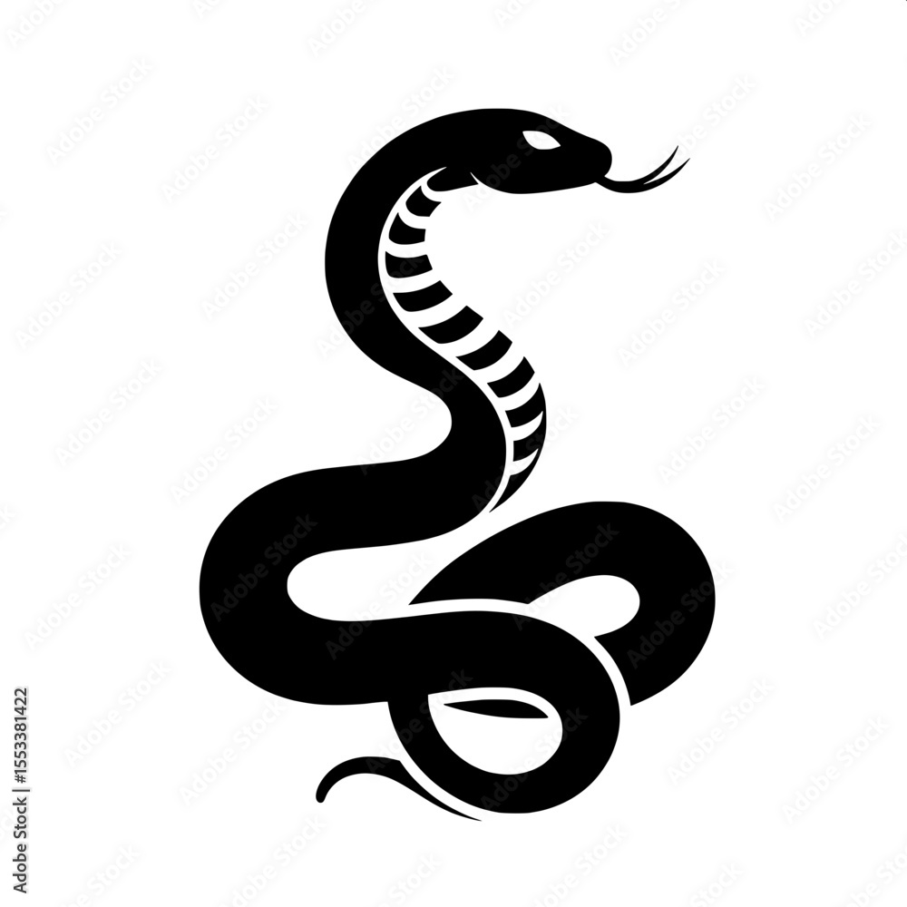 Fototapeta premium Black and White Vector of a Snake in Strike Pose Silhouette