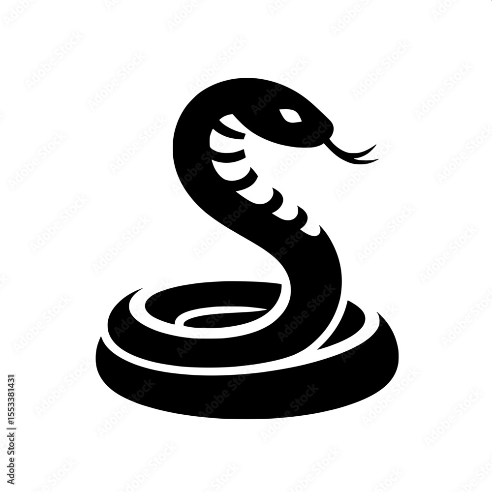 Fototapeta premium Black and White Vector of a Snake in Strike Pose Silhouette