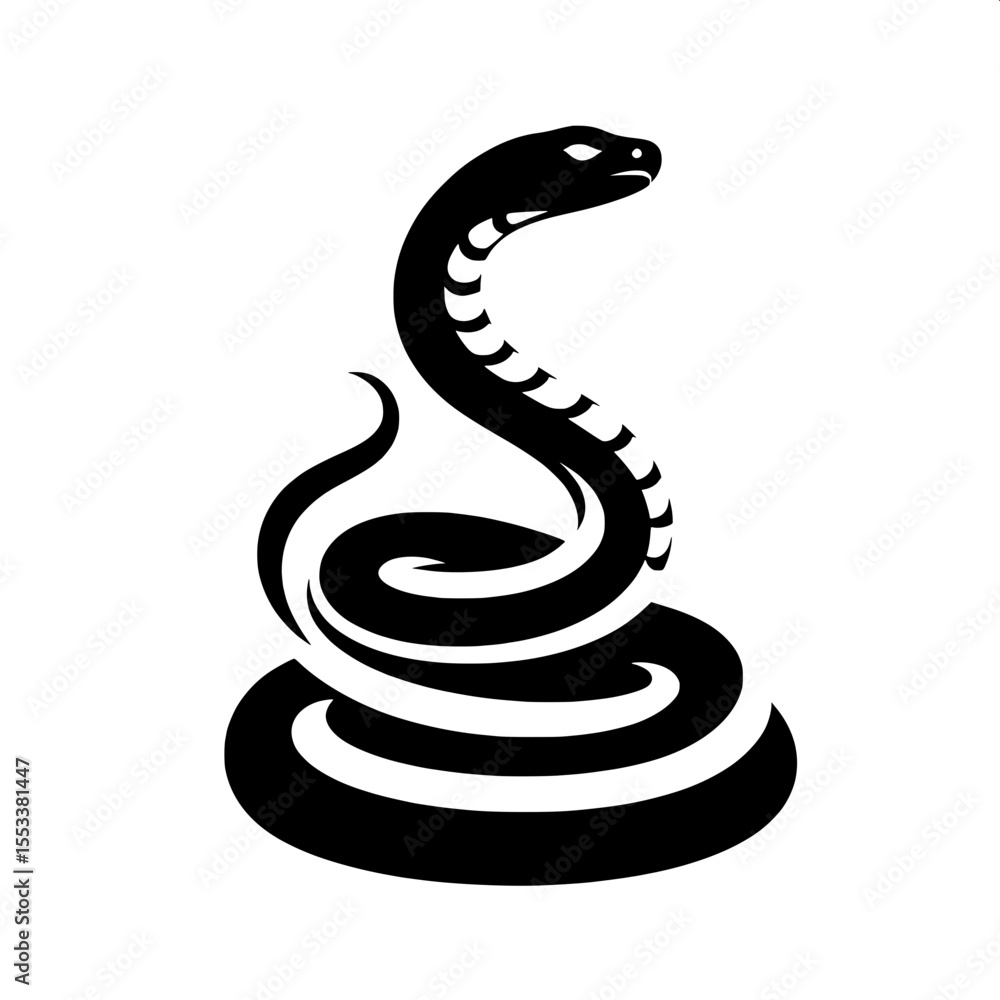 Fototapeta premium Black and White Vector of a Snake in Strike Pose Silhouette