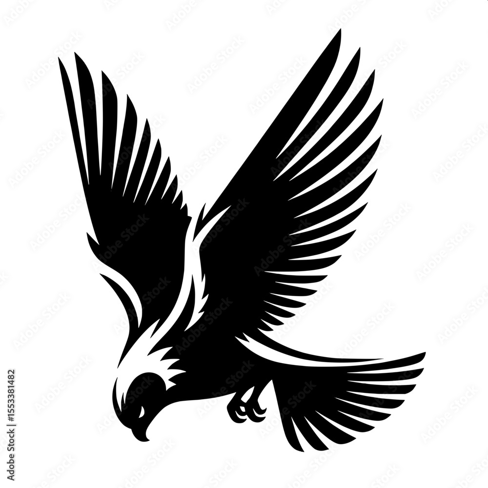 Obraz premium Black and White Vector of a Falcon Diving Silhouette