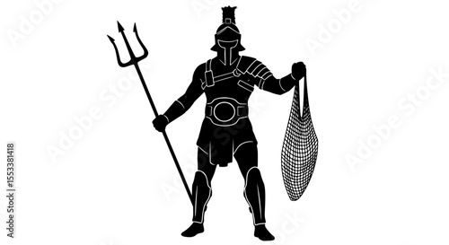 Illustrative Depiction of a Roman Gladiator Equipped for Combat Holding a Trident and a Net