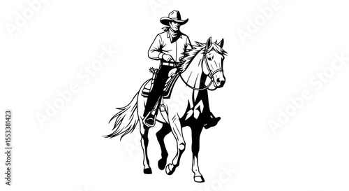 A Classic American Cowboy Riding a Horse Through the Open Range a Symbol of Freedom and Adventure on the Western Frontier