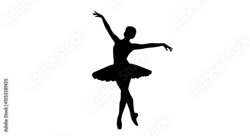 Elegant Ballet Dancer Silhouette Performing a Graceful Pose En Pointe Against a Stark White Background Representing Artistic Movement and Expression