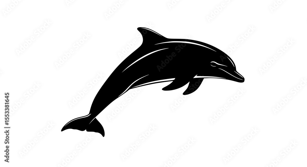 Fototapeta premium Elegant Black Silhouette of a Dolphin Leaping Gracefully Out of the Water Symbolizing Freedom and Ocean Life