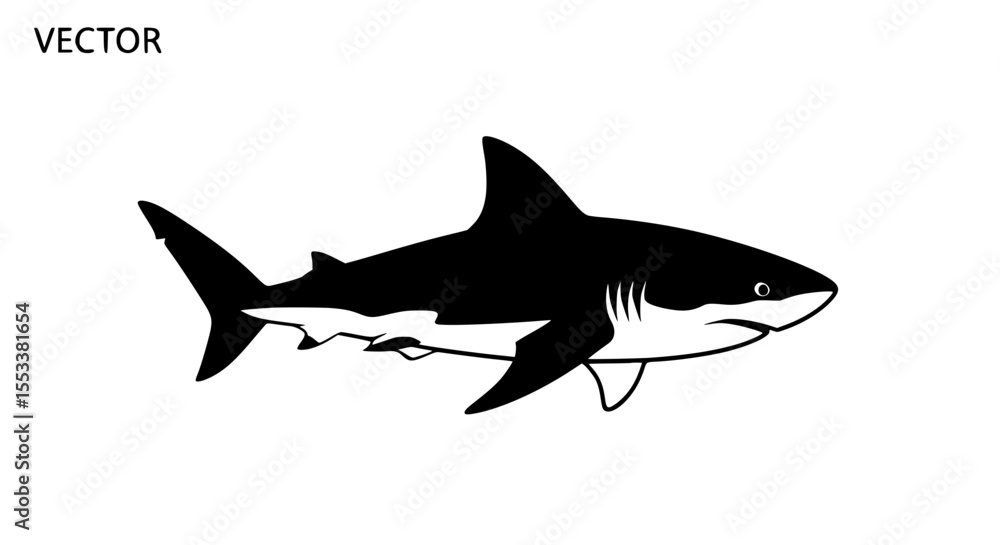 Fototapeta premium A Silhouetted Illustration of a Great White Shark Swimming in the Ocean Depths Illustrating the Majesty and Power of Marine Predators in Their Natural Habitat