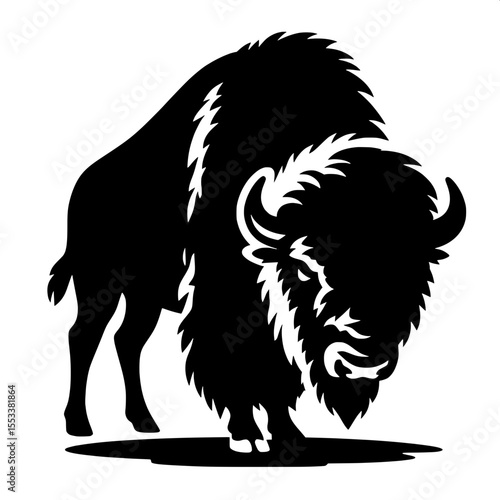 Black and White Vector of a Bison Silhouette