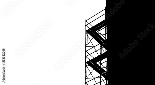 An Abstract Architectural Blueprint Illustrating Complex Structural Intersections and Geometric Patterns against a Stark Black and White Background