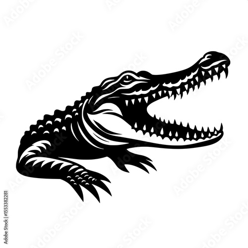 Black and White Vector of a Crocodile Silhouette