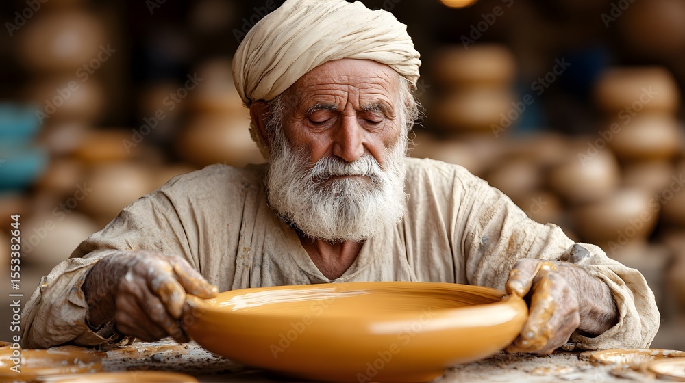 Elderly Artisan Creating Handmade Pottery in a Traditional Workshop Setting Elderly Artisan Creating Handmade Pottery in a Traditional Workshop Setting