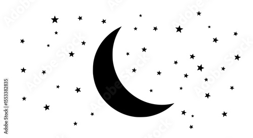 A Celestial Panorama Featuring a Crescent Moon Amidst a Dazzling Array of Twinkling Stars Creating a Mystical Night Sky Ambiance