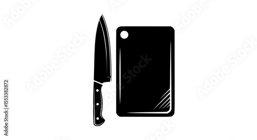 A Sharp Chef Knife and Rectangular Cutting Board Illustration Symbolizing Food Preparation and Culinary Arts