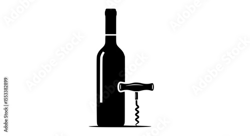 A Classic Silhouette of a Wine Bottle Paired with a Corkscrew Creating an Elegant Symbol of Wine Appreciation and Preparation for Enjoyment