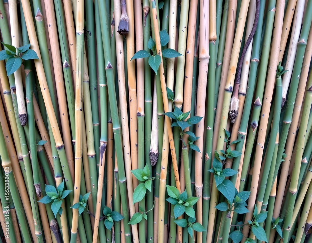 Fototapeta premium the image features a dense arrangement of stalks positioned vertically, creating a wall like structure, these stalks vary in shades