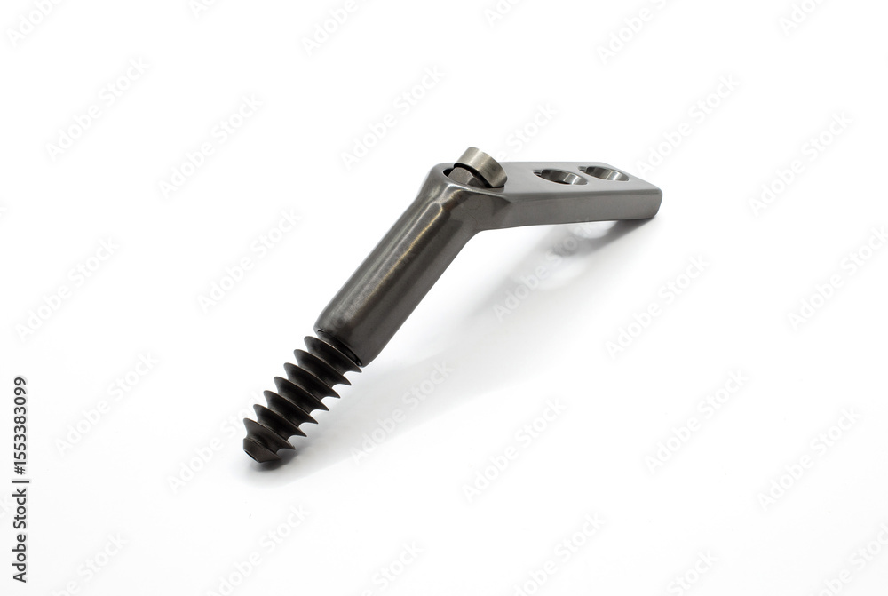 Obraz premium A dynamic hip screw (DHS) on the white background, also known as a sliding hip screw, is an orthopaedic implant used to fix certain types of hip fractures, particularly those in the femoral neck
