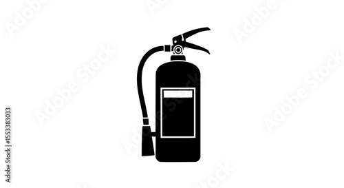 A simple black and white illustration of a fire extinguisher with a coiled hose and a label on the cylinder indicating its purpose for emergency fire suppression and safety equipment