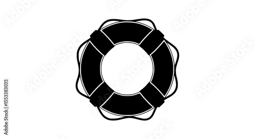 A black and white illustration of a life preserver ring floating in water symbolizing safety and rescue in maritime situations