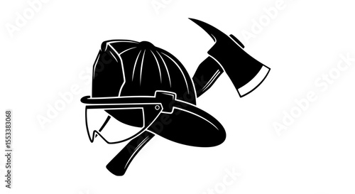 Symbolic Representation of Firefighting Heroism and Courage Featuring a Traditional Firefighter Helmet Crossed with an Axe
