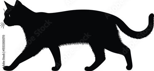 Elegant Black Cat Silhouette: Walking, Profile View, Graphic Design Element