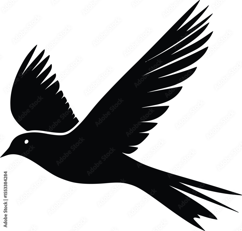 Obraz premium Elegant Black Bird Silhouette: Graceful Flight, Freedom Symbol