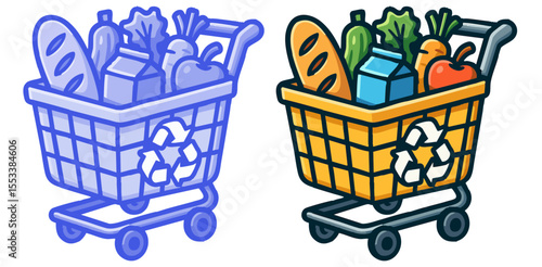 Blue Grocery Cart with Vegetables