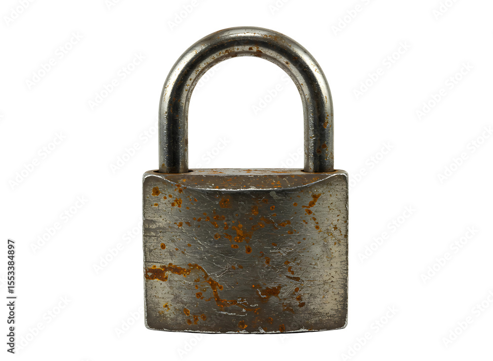 Fototapeta premium Old rusty padlock with ornate details isolated on transparent background