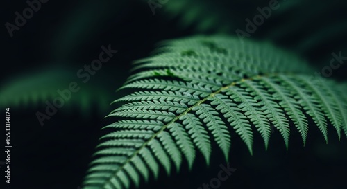 Lush Green Fern Leaf Macro Against Dark Background Nature Beauty