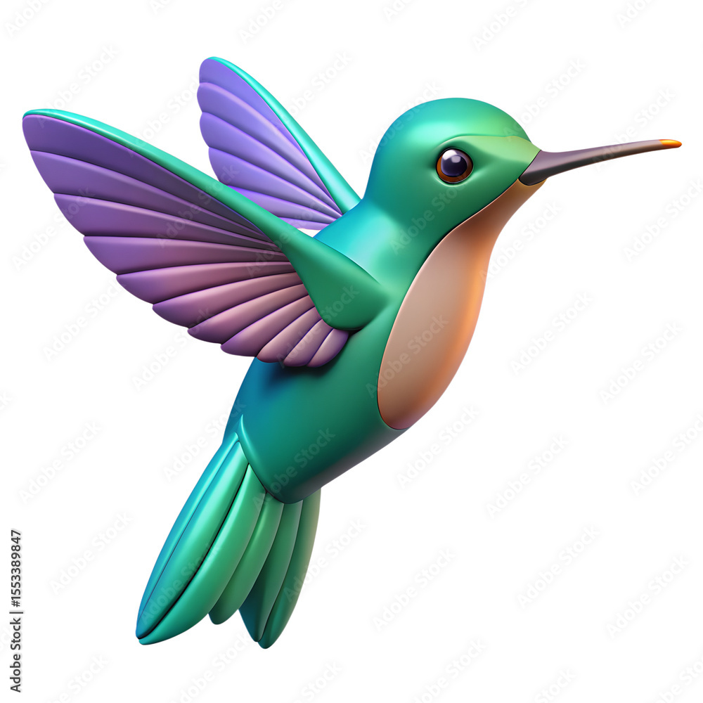 Obraz premium Hummingbird in flight near a tropical flower, showcasing its colorful wings and delicate beak, a beautiful illustration of nature's design
