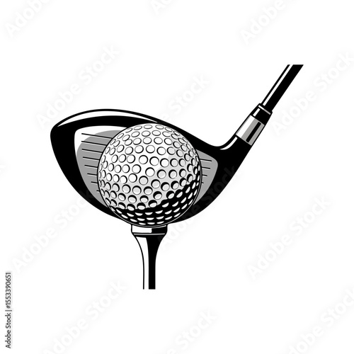Minimalist Golf Ball on Tee with Driver Club  Flat Style Sports Illustration Capturing Pre-Swing Moment in Bold Solid Colors