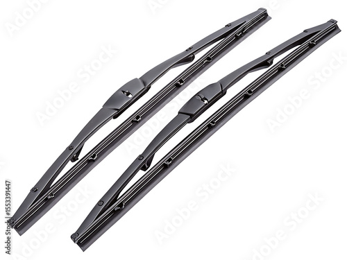 Two black car windshield wipers isolated on white background png isolated on a white background