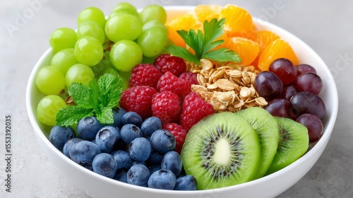 Vibrant Fruit Salad with Granola and Milk Splash