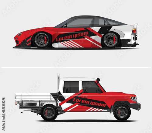 Red and White Race Car and Truck Wrap Designs
